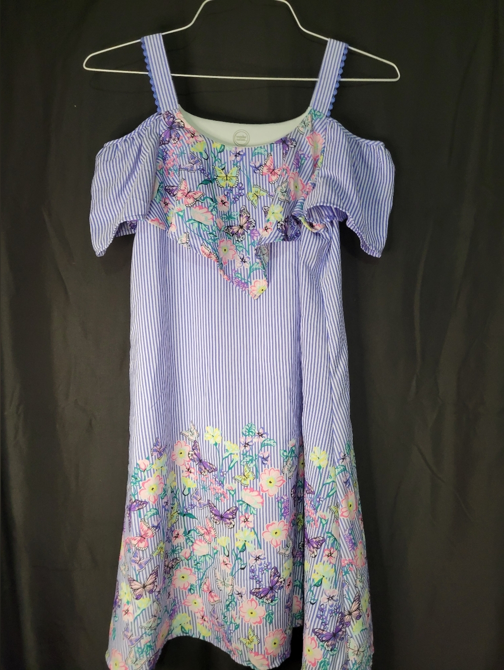 Striped Floral Cold-Shoulder Sundress - Blue & Pastel